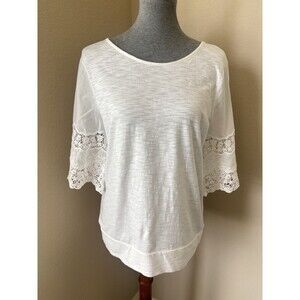 Chico's Women's Size 1/Medium White Lace Crochet Sleeve Blouse